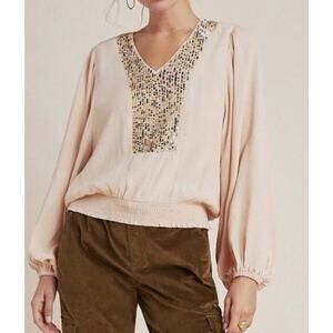 Maeve by Anthropologie Kristie Sequined Peasant Blouse Oversize Small NWT